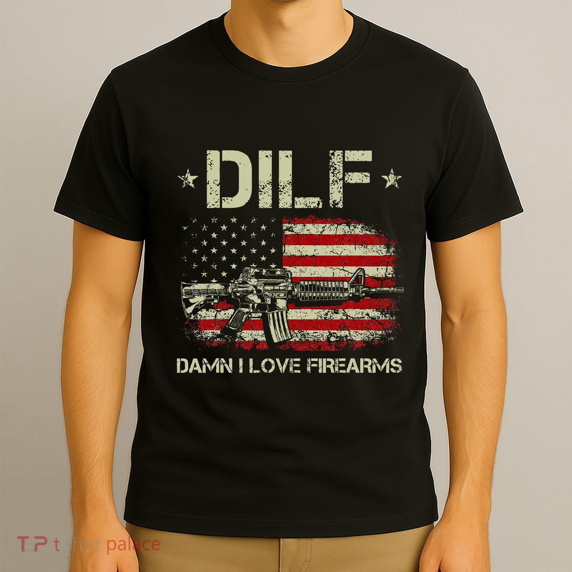 S Gun American Flag Dilf Damn I Love Firearms T-Shirt