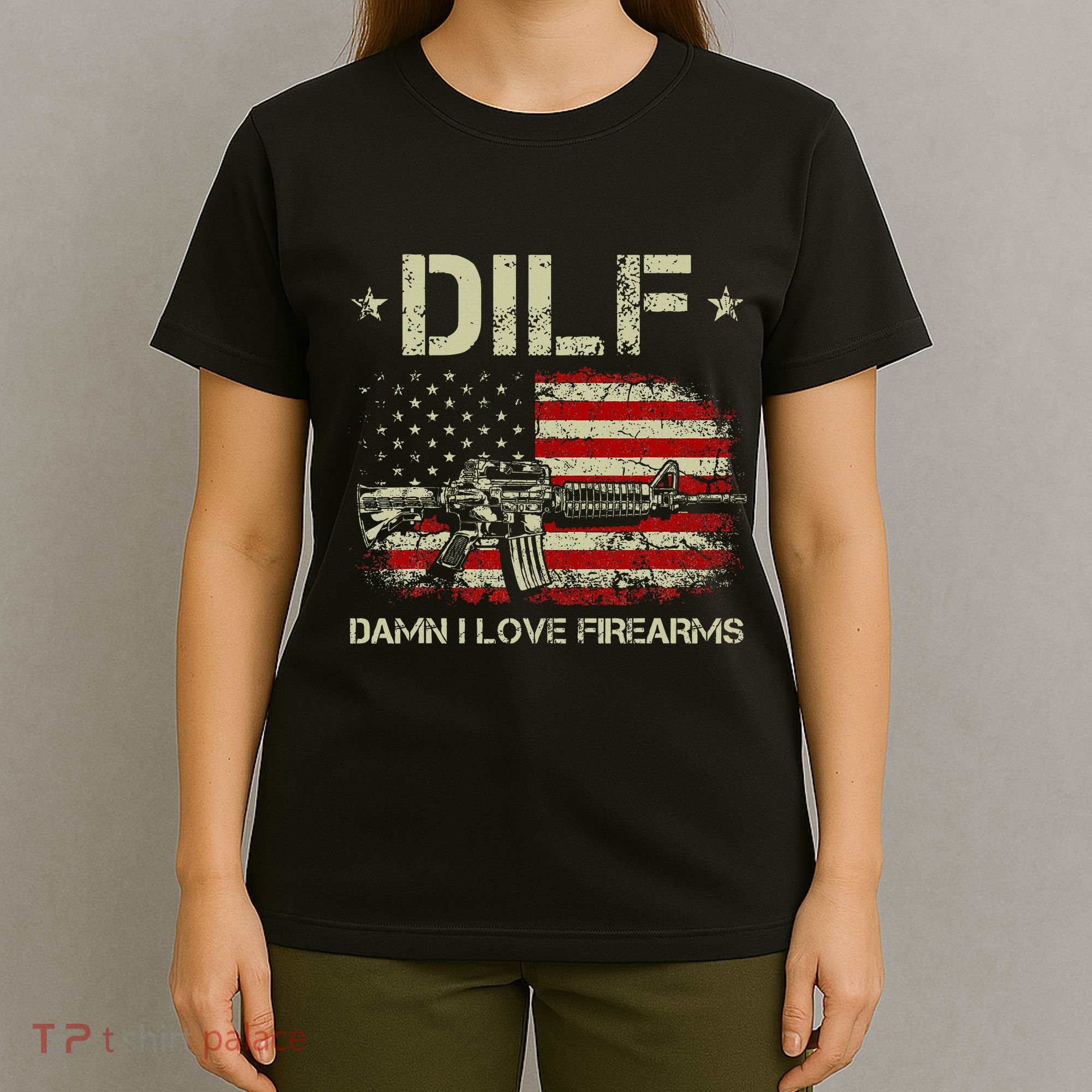 S Gun American Flag Dilf Damn I Love Firearms T-Shirt