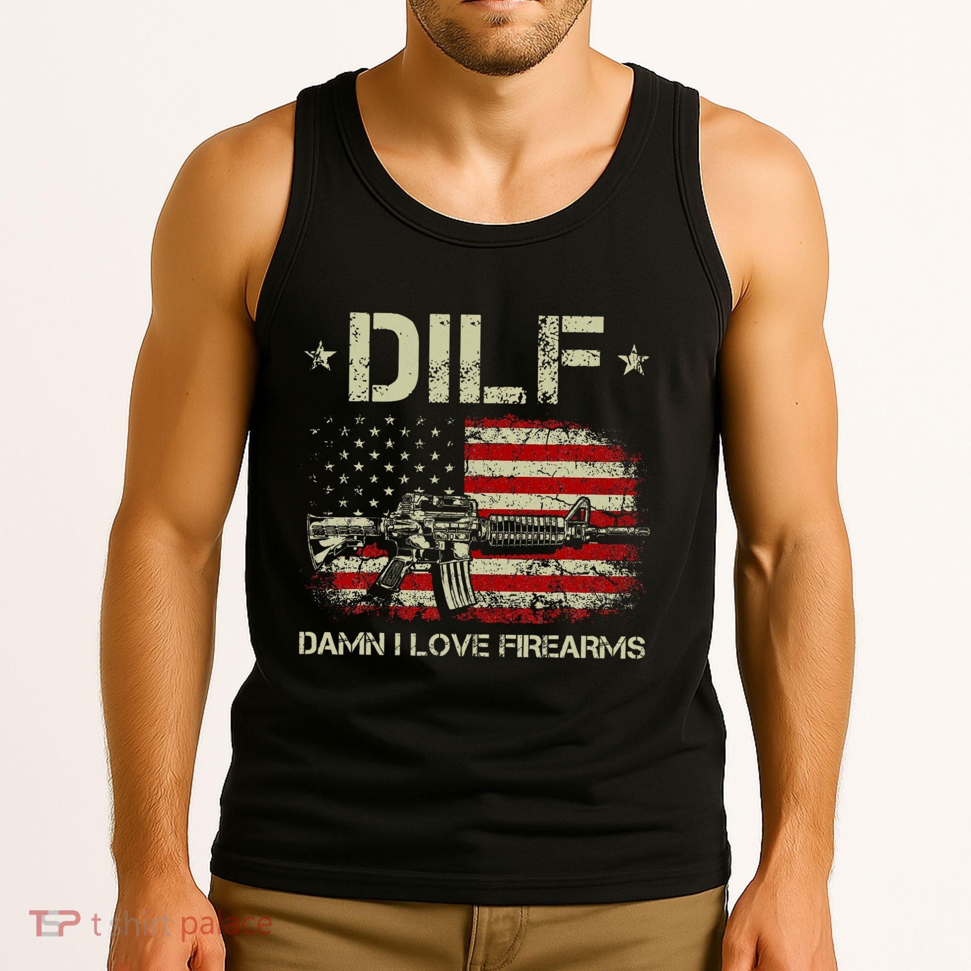 S Gun American Flag Dilf Damn I Love Firearms Tank Top