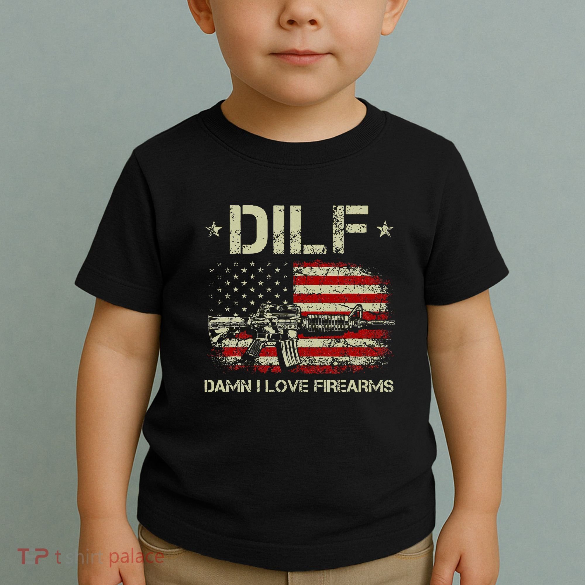 S Gun American Flag Dilf Damn I Love Firearms Toddler T-Shirt