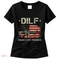 S Gun American Flag Dilf Damn I Love Firearms Women's T-Shirt thumb 0
