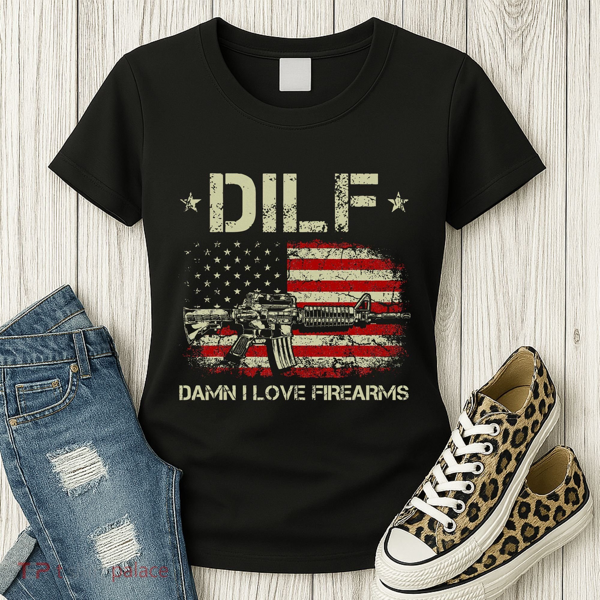S Gun American Flag Dilf Damn I Love Firearms Women's T-Shirt