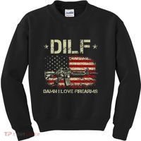S Gun American Flag Dilf Damn I Love Firearms Kids Sweatshirt thumb 0
