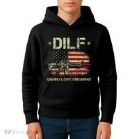 S Gun American Flag Dilf Damn I Love Firearms Kids Hoodie thumb 4