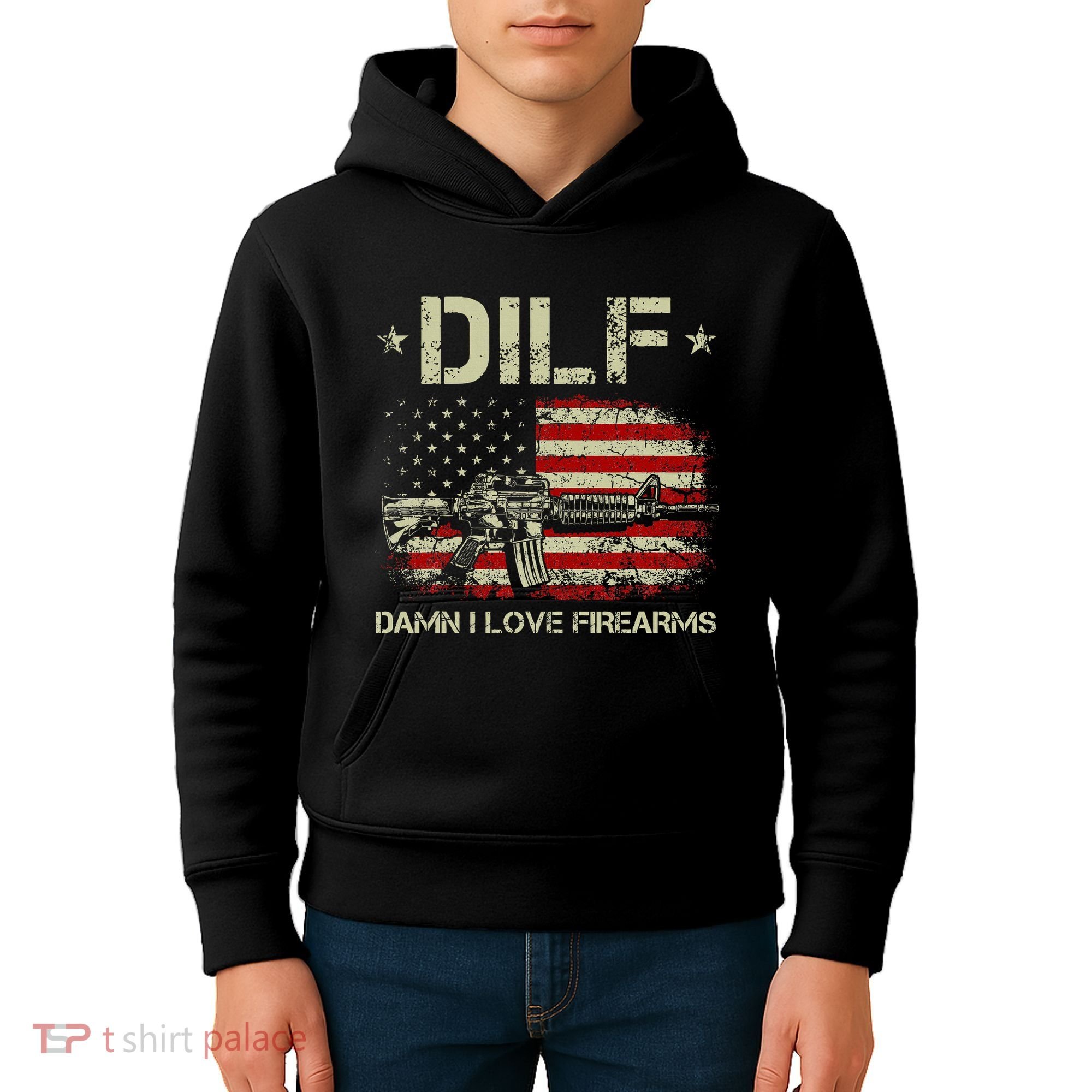 S Gun American Flag Dilf Damn I Love Firearms Kids Hoodie