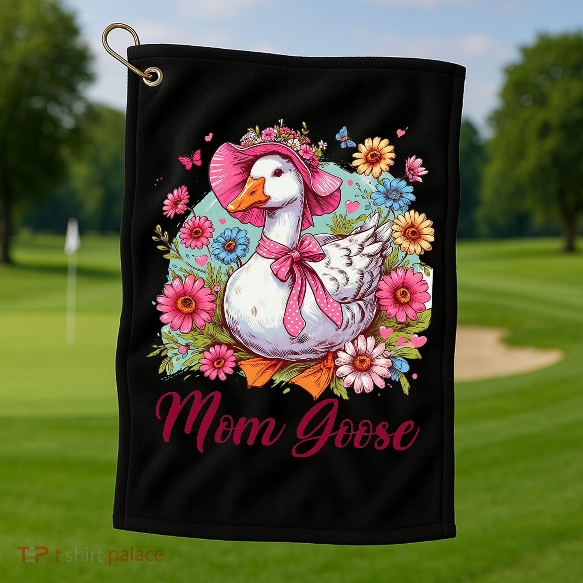Silly Goose Blessed Mom Coquette Mothers Day Mom Goose Golf Towel