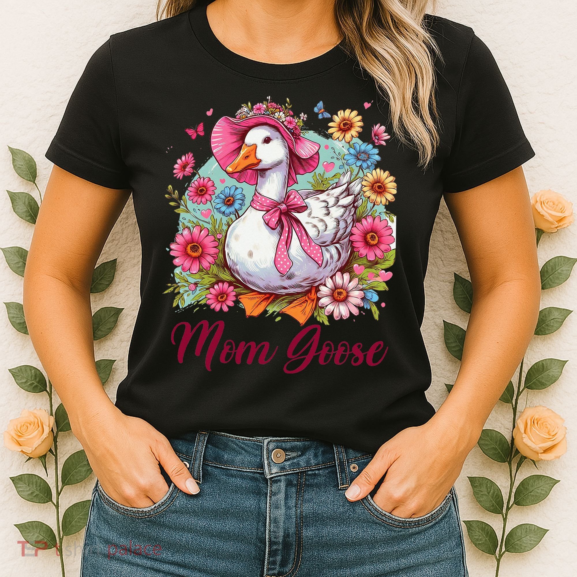 Silly Goose Blessed Mom Coquette Mothers Day Mom Goose Women's T-Shirt