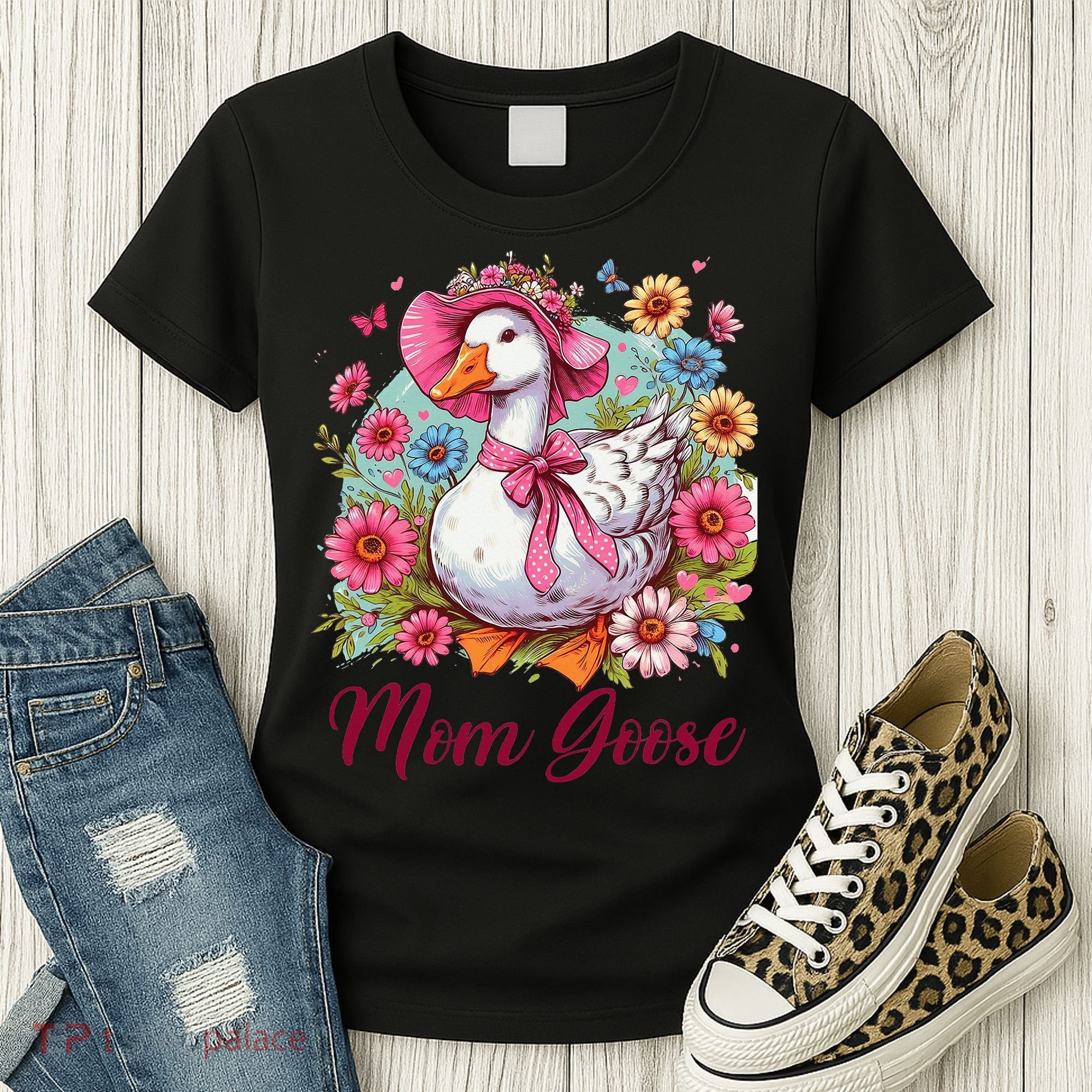 Silly Goose Blessed Mom Coquette Mothers Day Mom Goose Women's T-Shirt