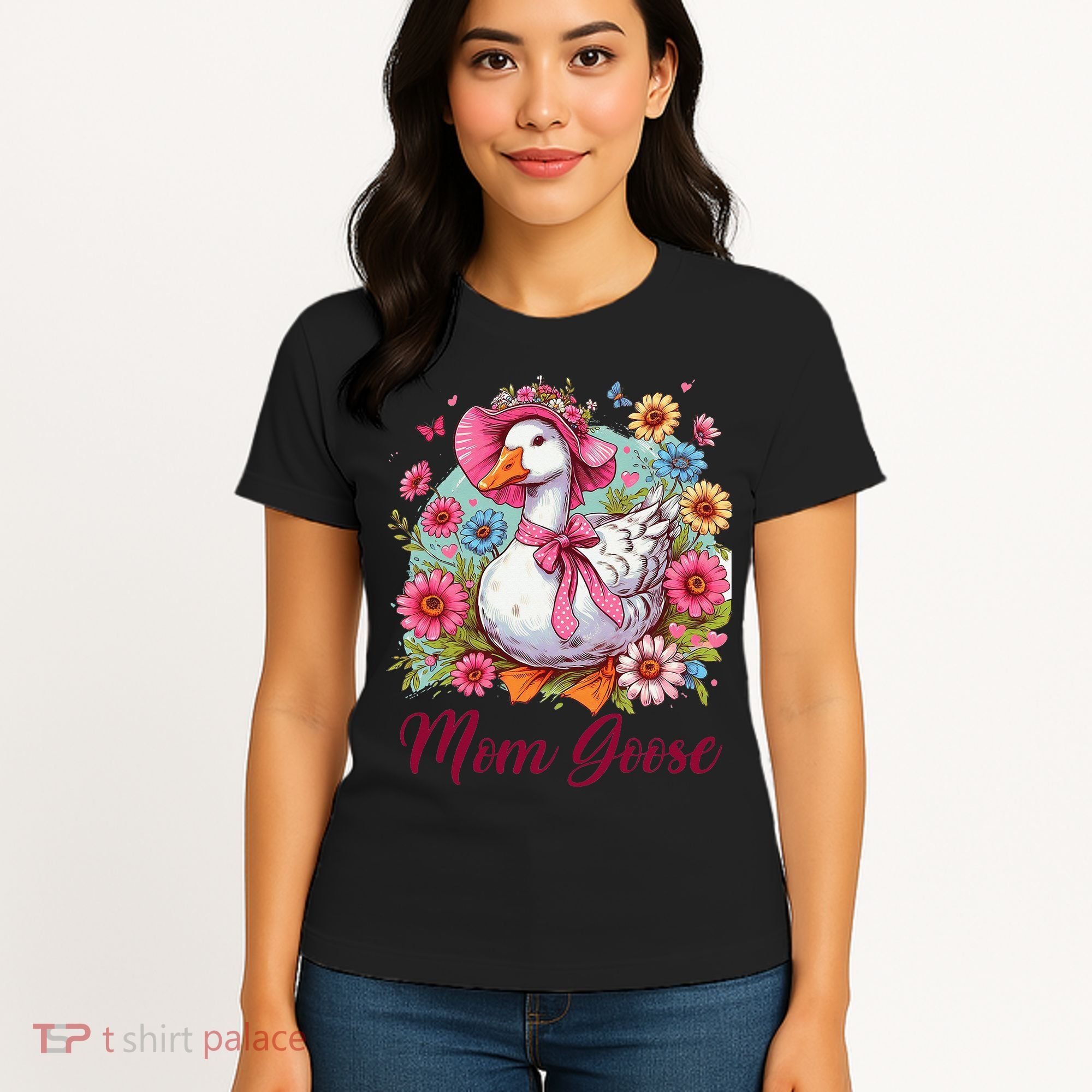 Silly Goose Blessed Mom Coquette Mothers Day Mom Goose Women's T-Shirt
