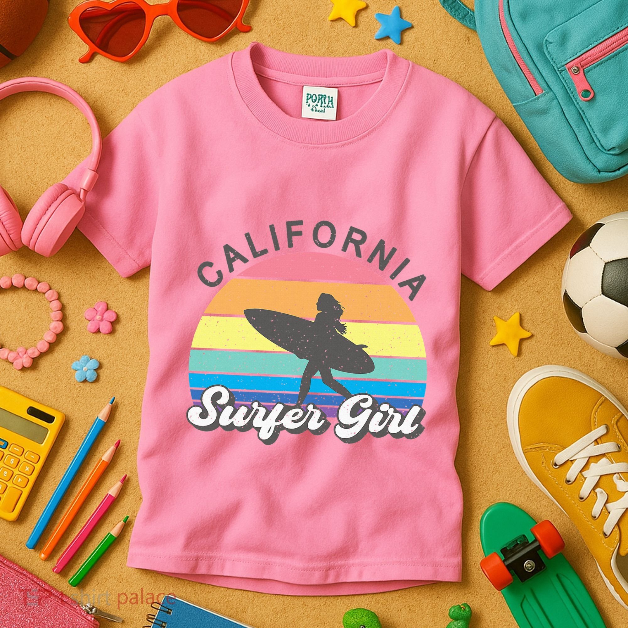 Surfer Girl California Surfing Surf Beach Kids T-Shirt