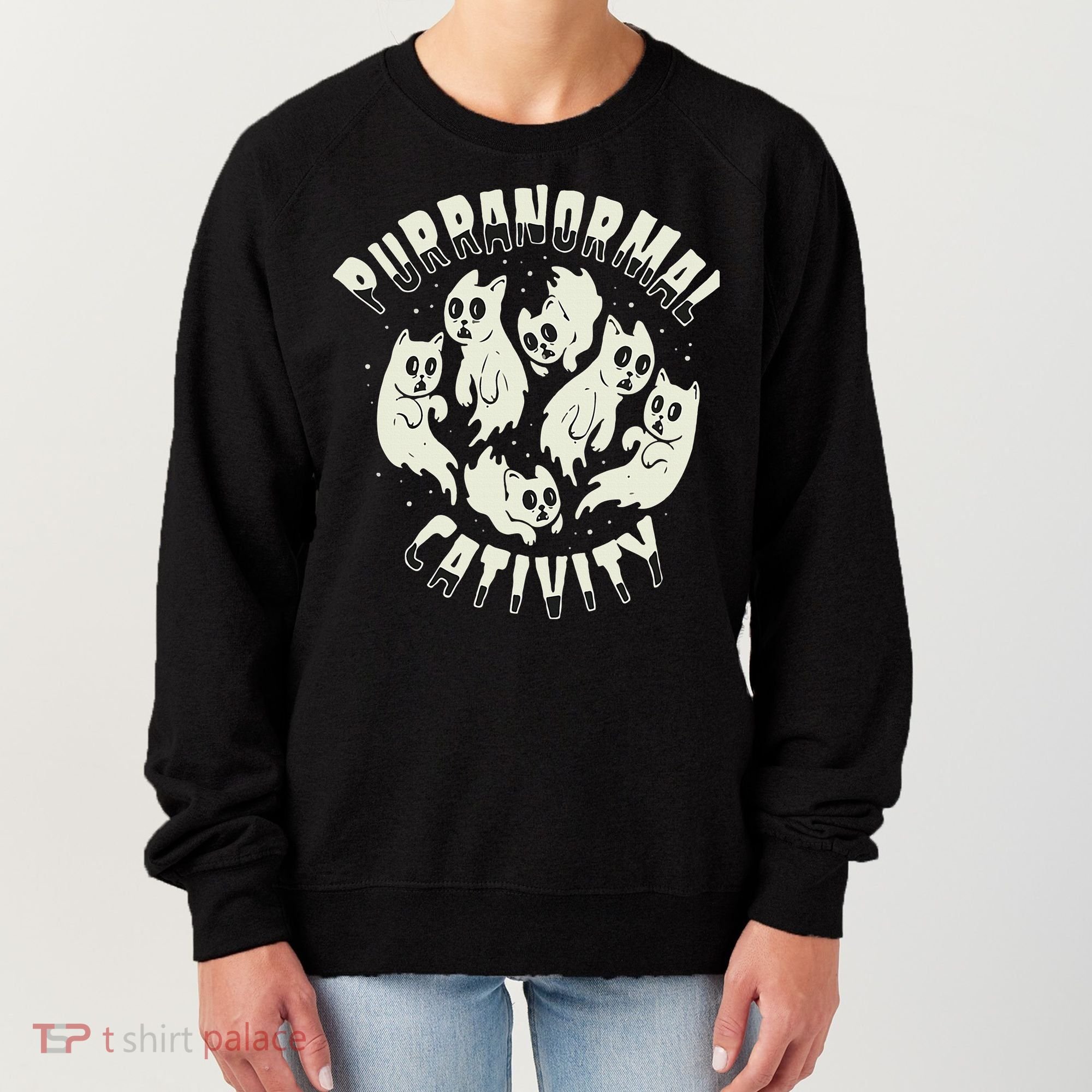 Spooky Ghost Cat Paranormal Funny Activity Women's Sweatshirt