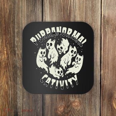 Spooky Ghost Cat Paranormal Funny Activity Coaster