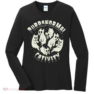 Spooky Ghost Cat Paranormal Funny Activity Women's Long Sleeve Shirt