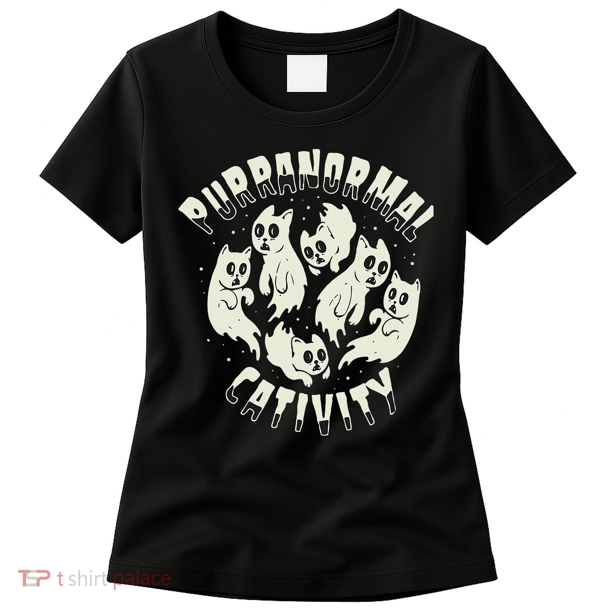 Spooky Ghost Cat Paranormal Funny Activity Women's T-Shirt