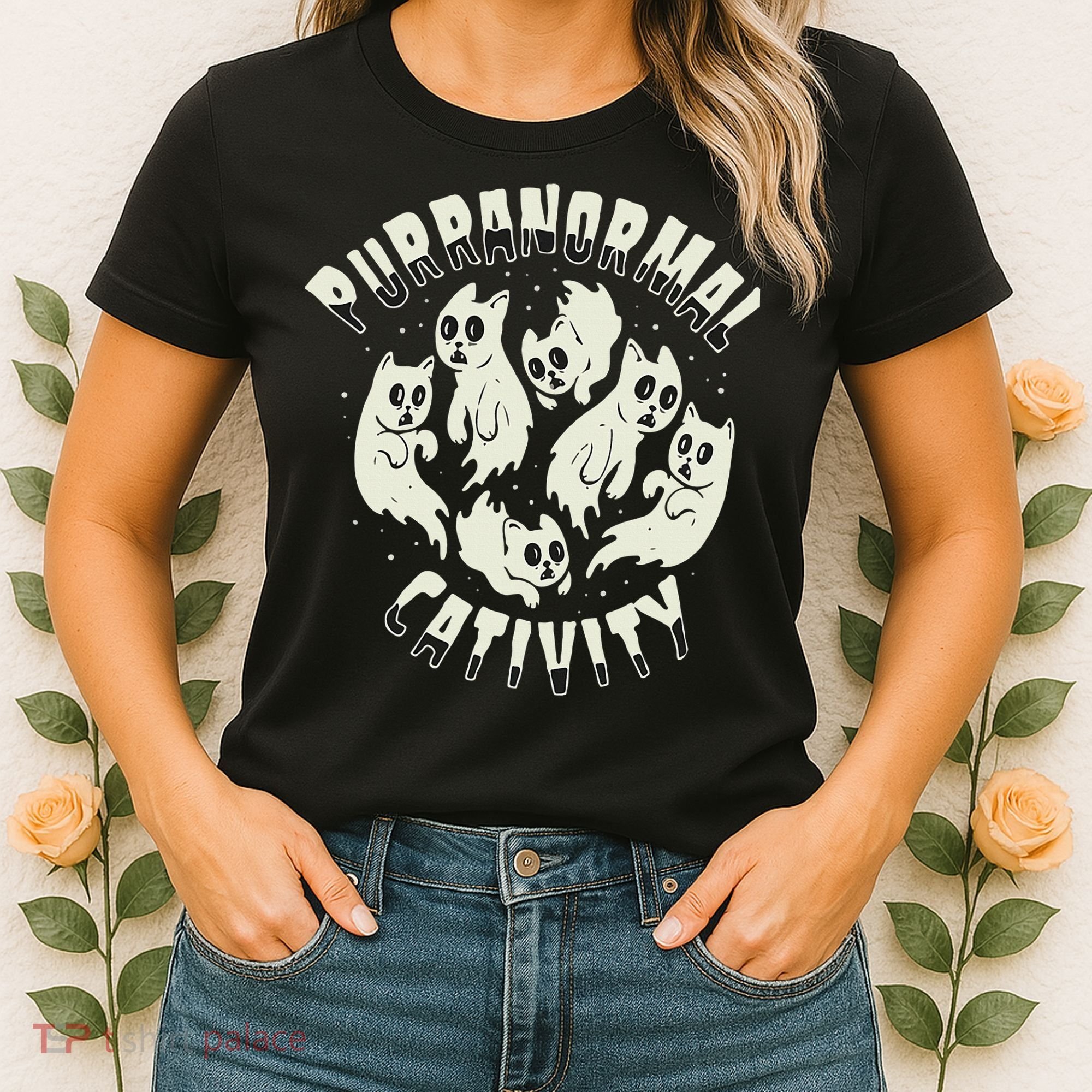 Spooky Ghost Cat Paranormal Funny Activity Women's T-Shirt