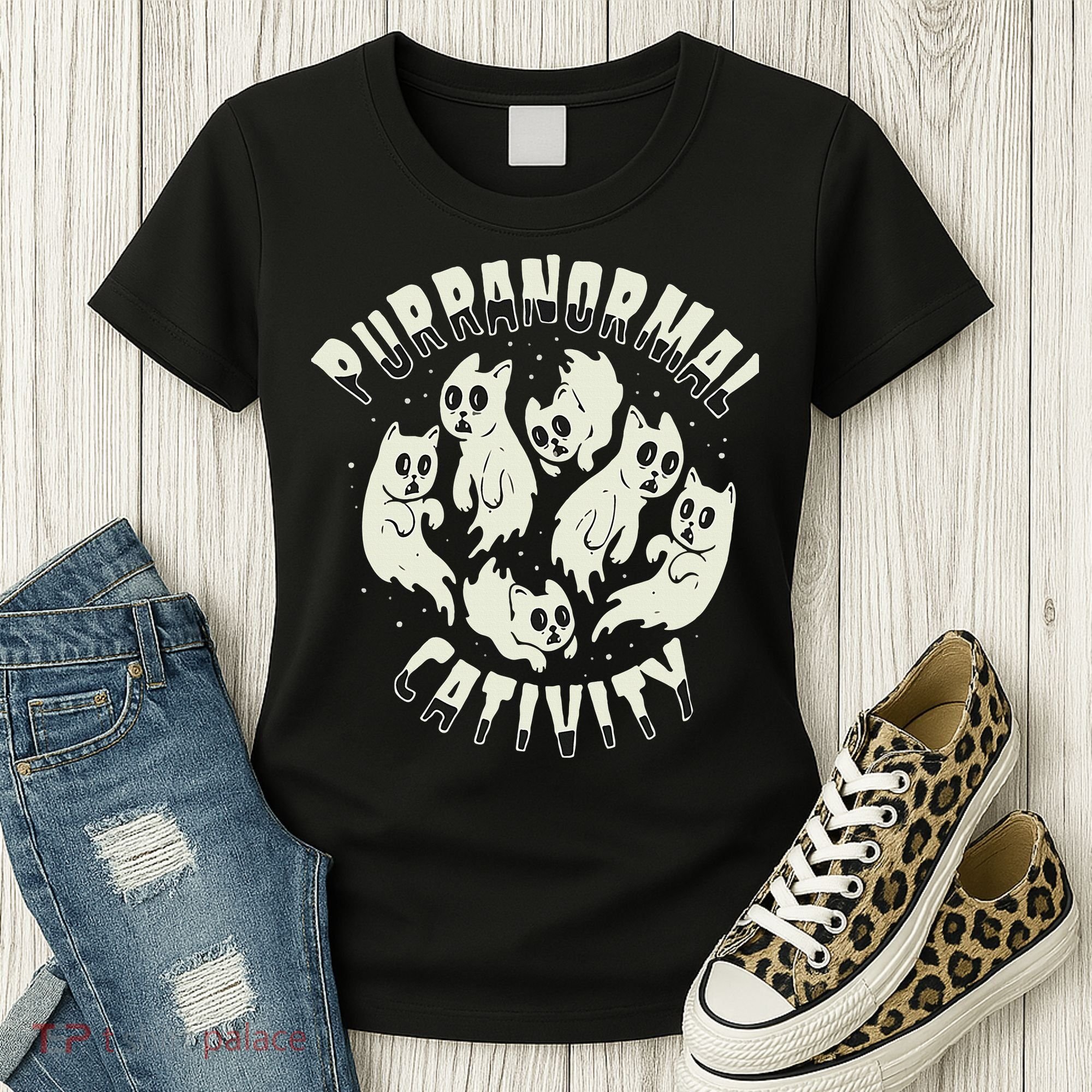 Spooky Ghost Cat Paranormal Funny Activity Women's T-Shirt