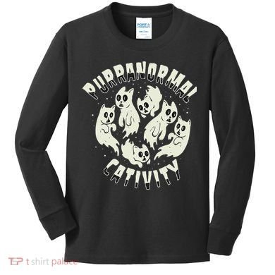 Spooky Ghost Cat Paranormal Funny Activity Kids Long Sleeve Shirt