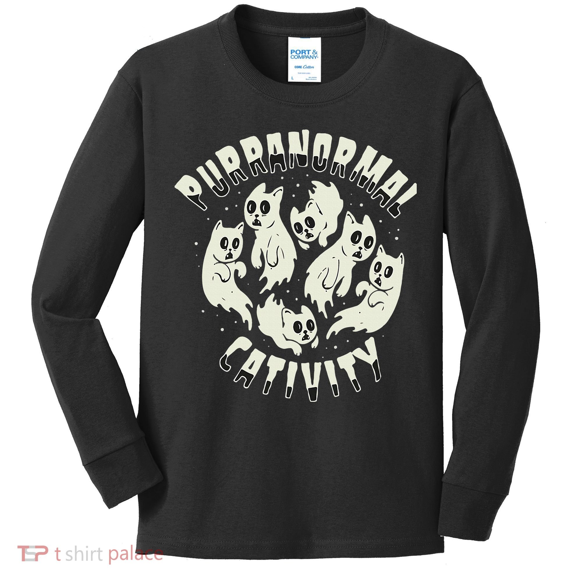 Spooky Ghost Cat Paranormal Funny Activity Kids Long Sleeve Shirt