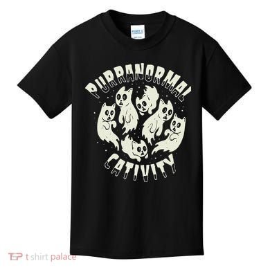 Spooky Ghost Cat Paranormal Funny Activity Kids T-Shirt