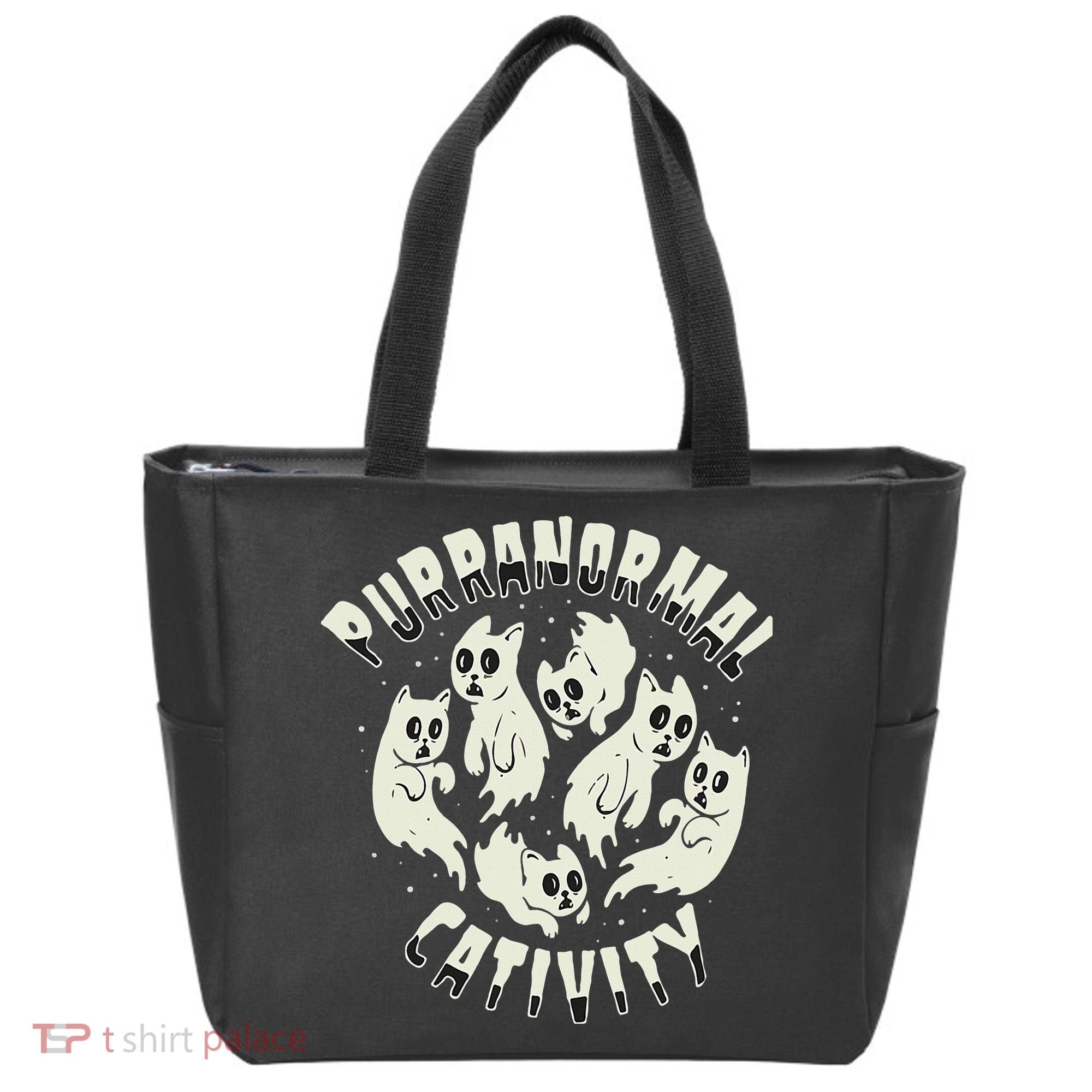 Spooky Ghost Cat Paranormal Funny Activity Tote Bag