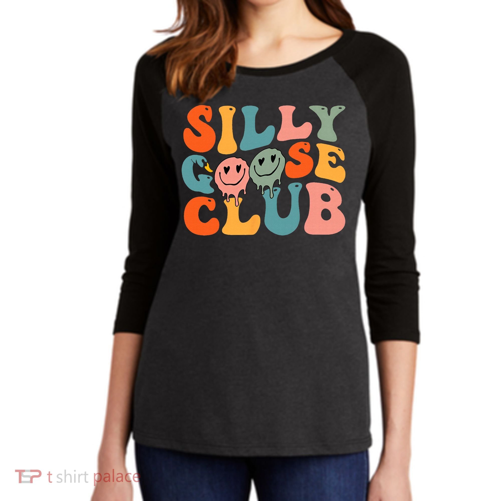 Silly Goose Club Silly Goose Meme Smile Face Trendy Costume Women's Tri-Blend 3/4-Sleeve Raglan Shirt