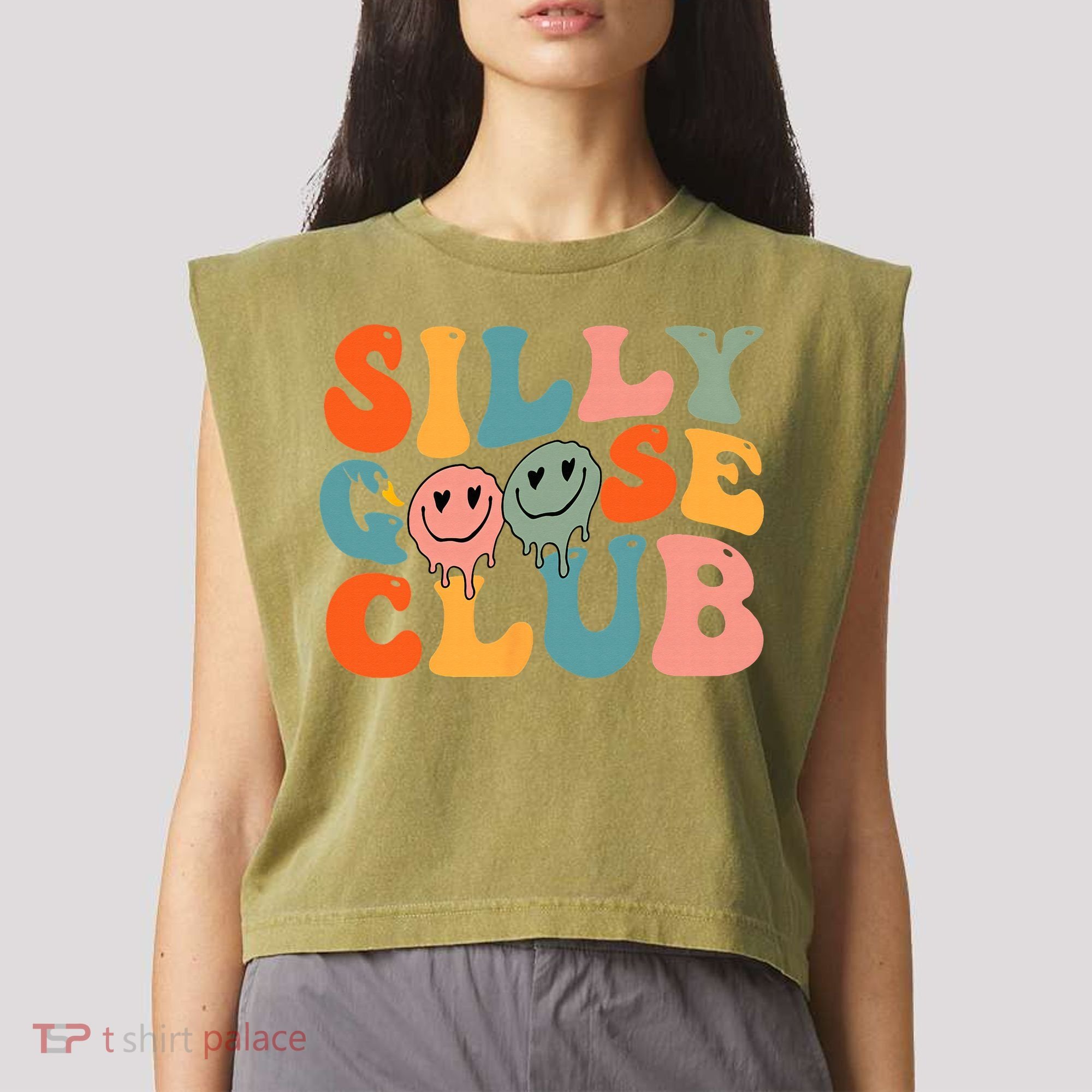 Silly Goose Club Silly Goose Meme Smile Face Trendy Costume Garment-Dyed Women's Muscle Tee
