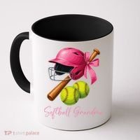 Softball Grandma Coquette Bow Funny Bow Softball Grandma Coffee Mug thumb 0