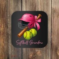 Softball Grandma Coquette Bow Funny Bow Softball Grandma Coaster thumb 0