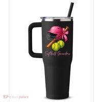 Softball Grandma Coquette Bow Funny Bow Softball Grandma 40oz Vacuum Insulated Stainless Steel Travel Tumbler thumb 2