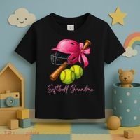 Softball Grandma Coquette Bow Funny Bow Softball Grandma Toddler T-Shirt thumb 3