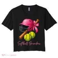 Softball Grandma Coquette Bow Funny Bow Softball Grandma Women's Crop Top Tee thumb 0