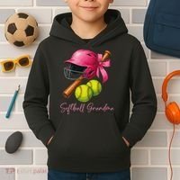 Softball Grandma Coquette Bow Funny Bow Softball Grandma Kids Hoodie thumb 2