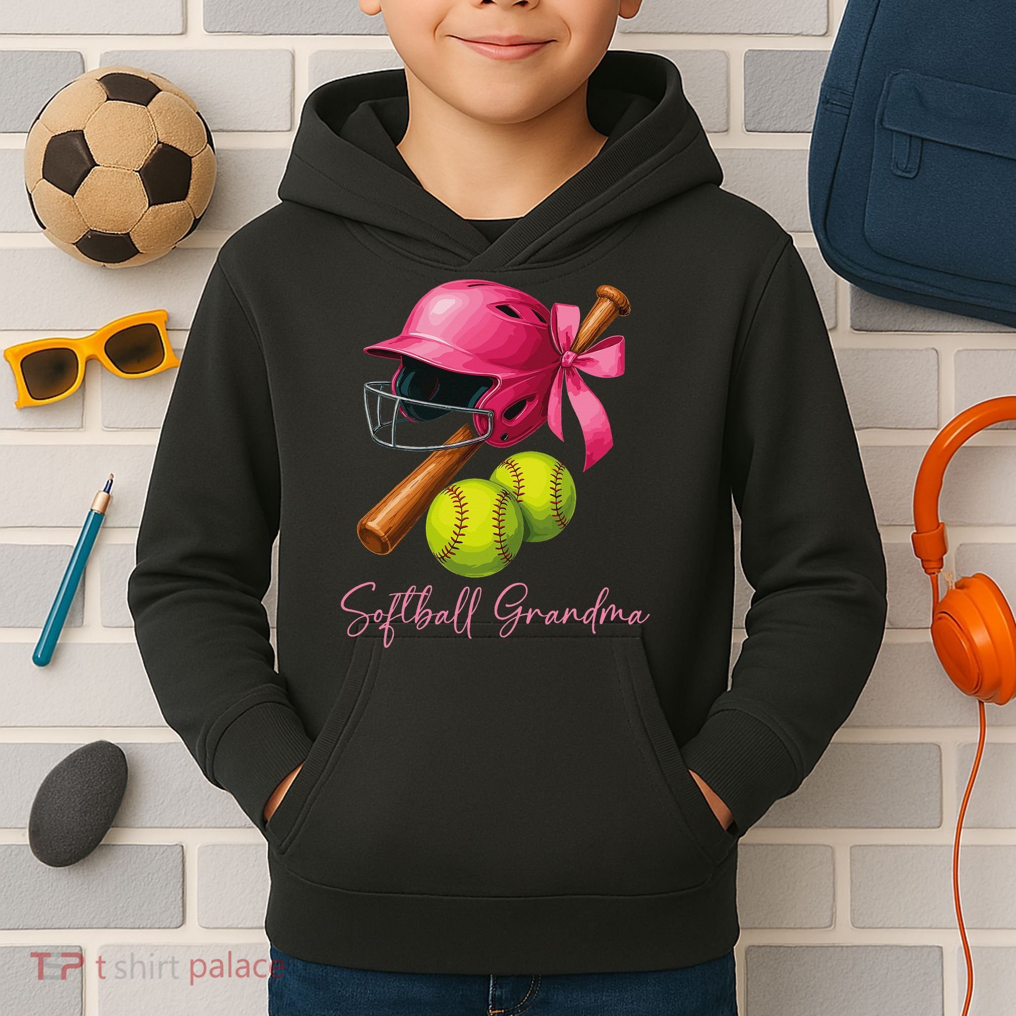 Softball Grandma Coquette Bow Funny Bow Softball Grandma Kids Hoodie