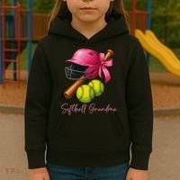 Softball Grandma Coquette Bow Funny Bow Softball Grandma Kids Hoodie thumb 3