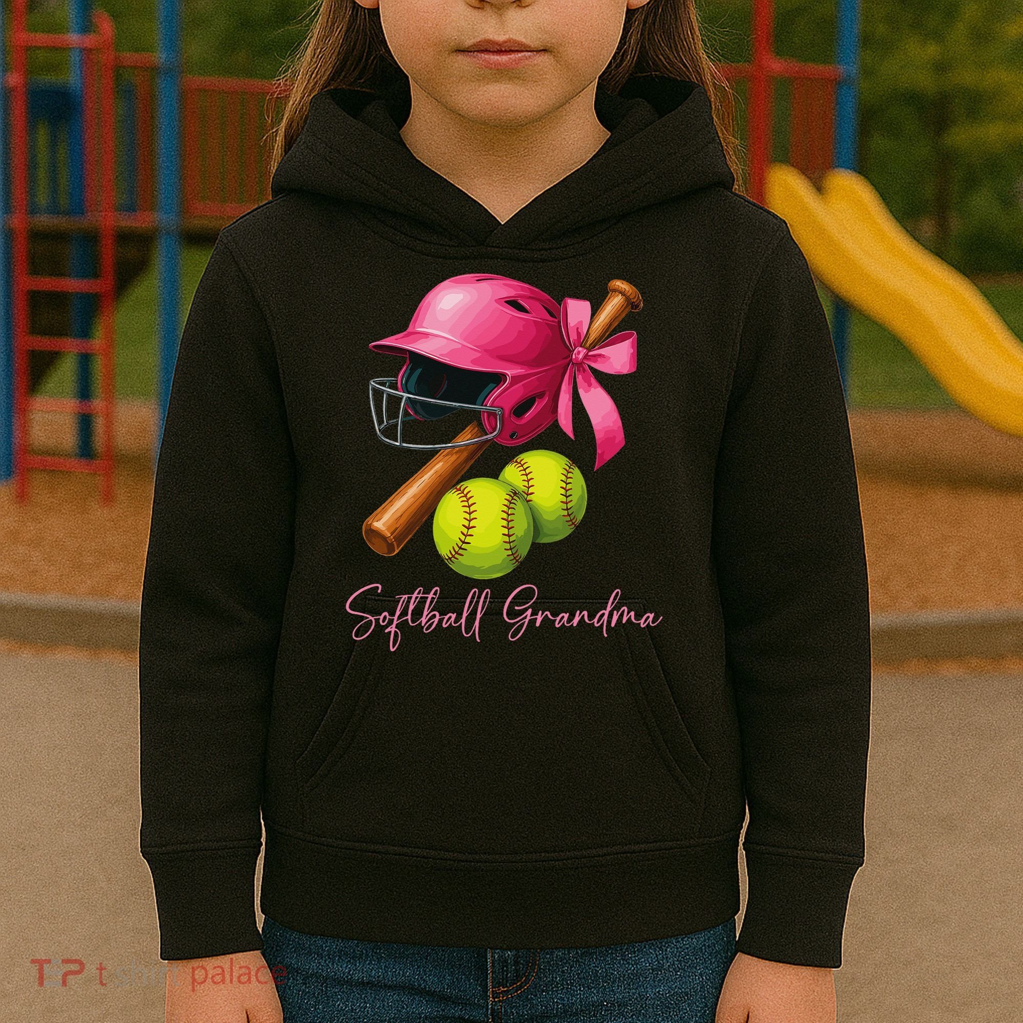 Softball Grandma Coquette Bow Funny Bow Softball Grandma Kids Hoodie