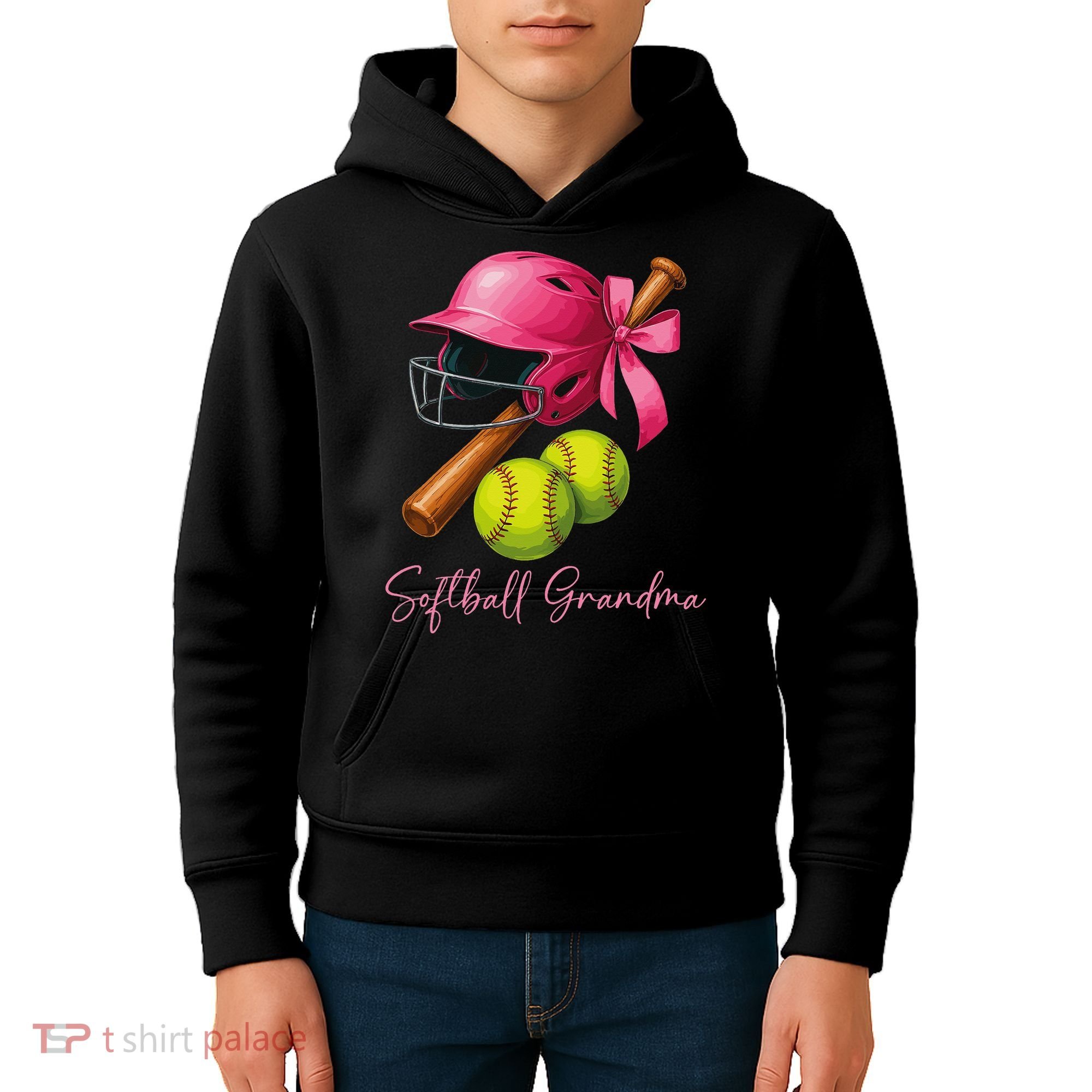 Softball Grandma Coquette Bow Funny Bow Softball Grandma Kids Hoodie