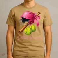 Softball Grandma Coquette Bow Funny Bow Softball Grandma T-Shirt thumb 3