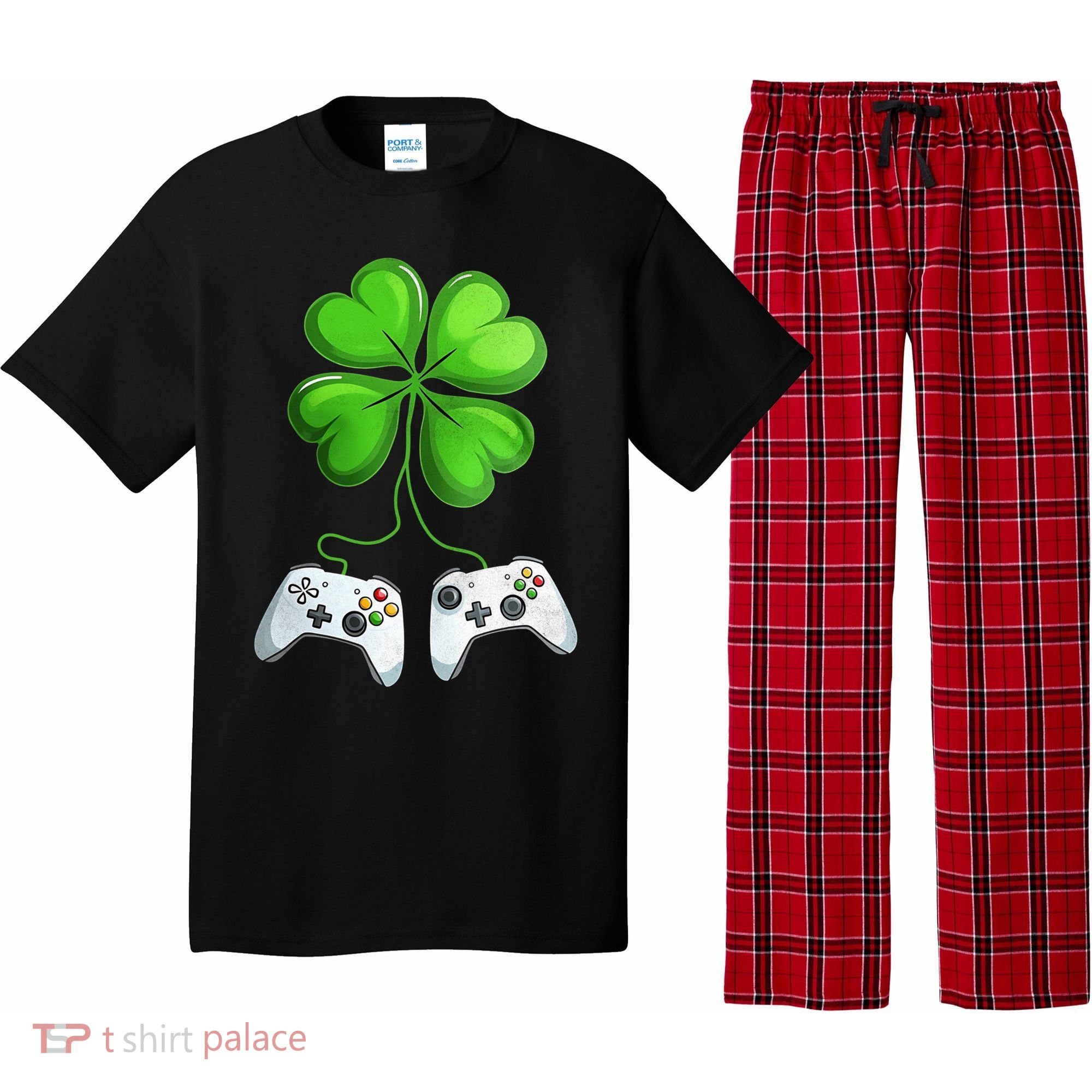 Shamrock Gaming Controllers St Patrick’S Day Fun Gift Pajama Set