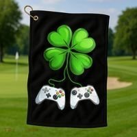 Shamrock Gaming Controllers St Patrick’S Day Fun Gift Golf Towel thumb 1