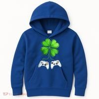 Shamrock Gaming Controllers St Patrick’S Day Fun Gift Kids Hoodie thumb 0
