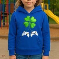 Shamrock Gaming Controllers St Patrick’S Day Fun Gift Kids Hoodie thumb 3