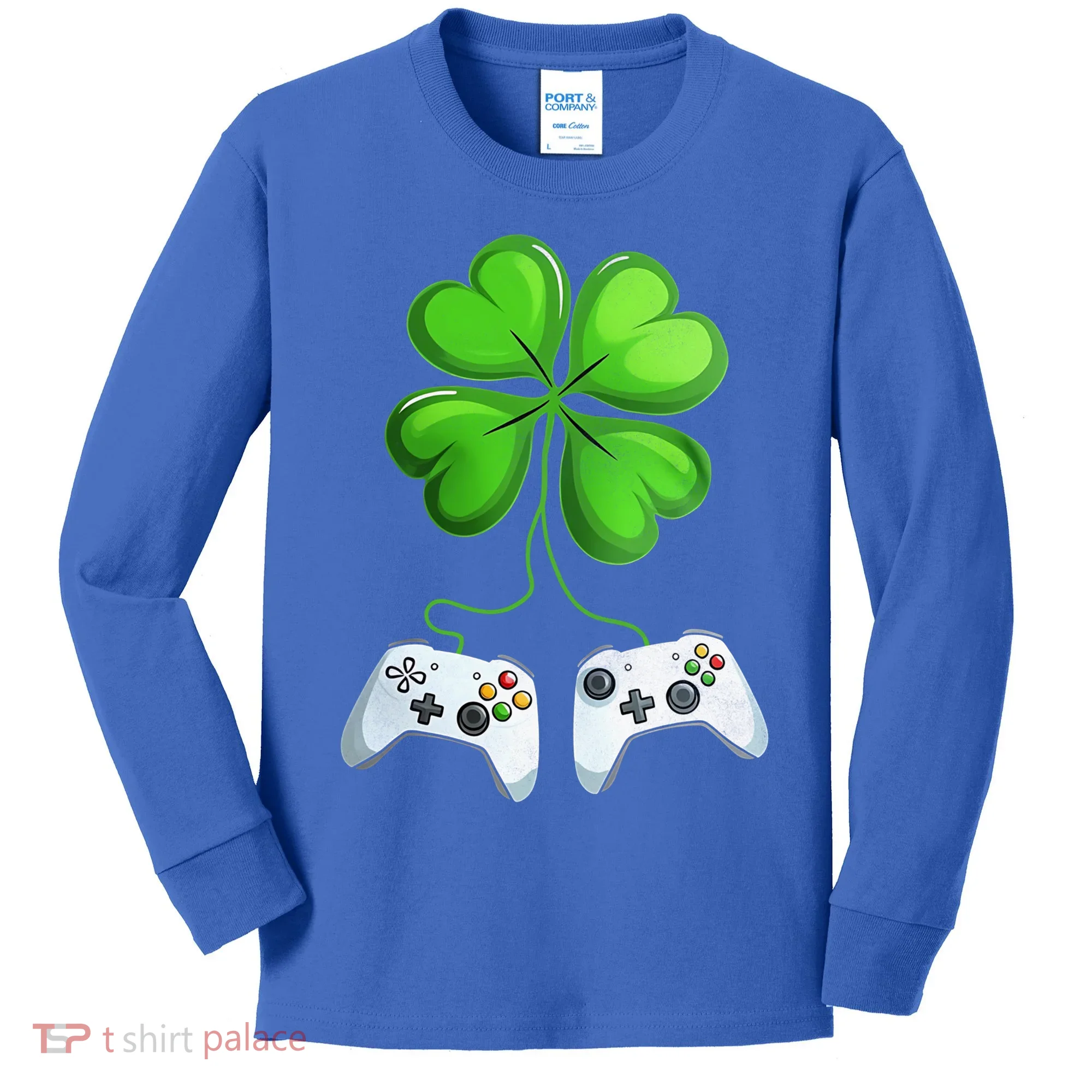 Shamrock Gaming Controllers St Patrick’S Day Fun Gift Kids Long Sleeve Shirt