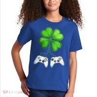 Shamrock Gaming Controllers St Patrick’S Day Fun Gift Kids T-Shirt thumb 2