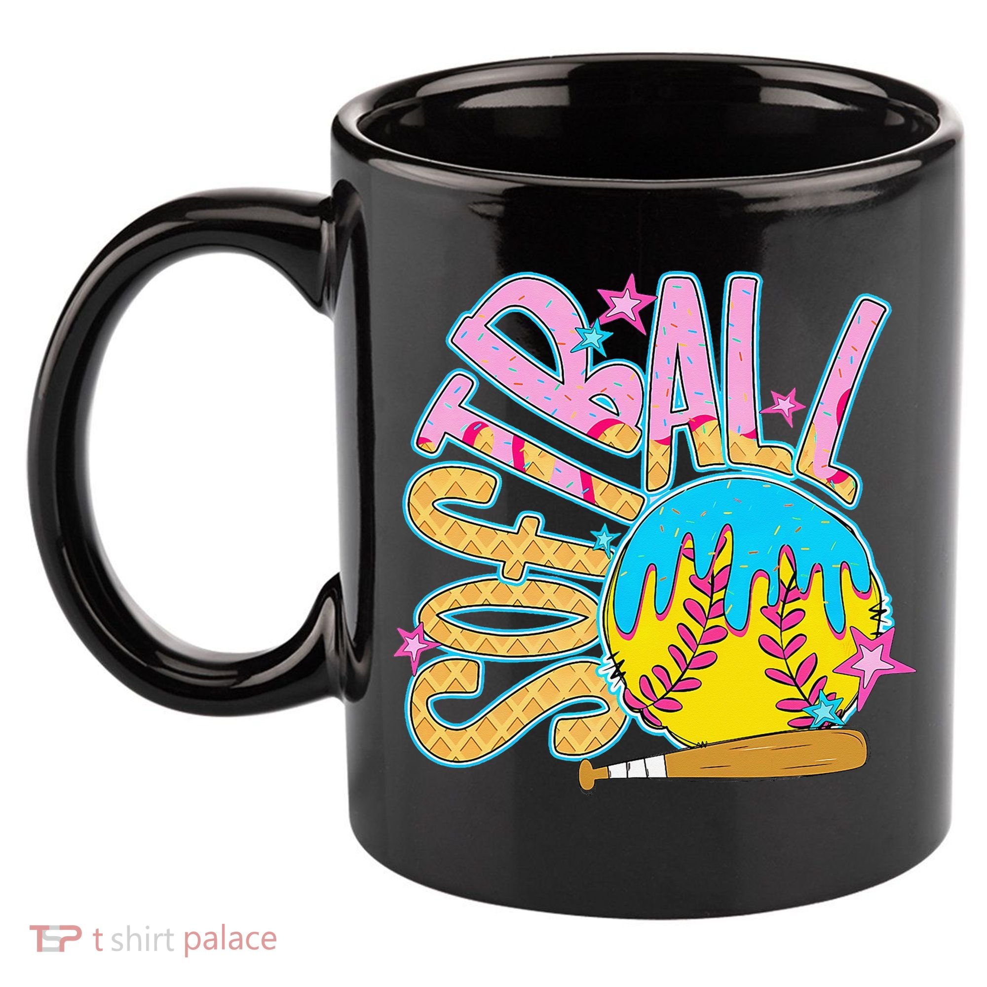 Softball Game Day Drip Ice Cream Drip Softball 11oz C Handle Ceramic Mug