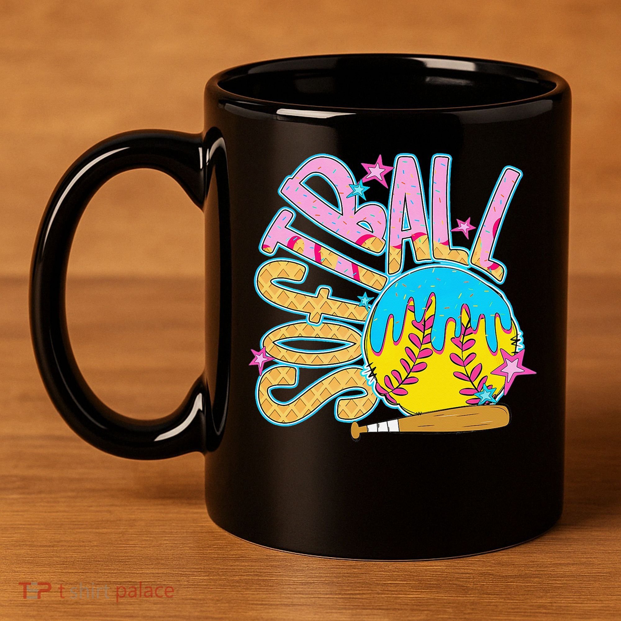Softball Game Day Drip Ice Cream Drip Softball 11oz C Handle Ceramic Mug