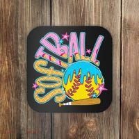 Softball Game Day Drip Ice Cream Drip Softball Coaster thumb 0