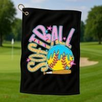 Softball Game Day Drip Ice Cream Drip Softball Golf Towel thumb 1