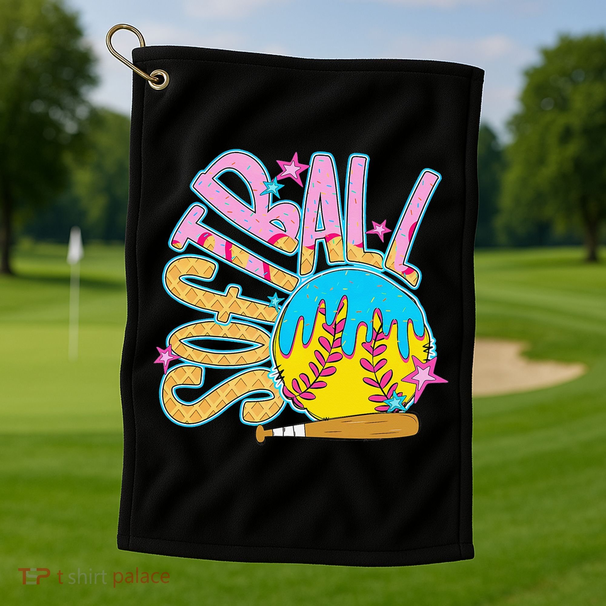 Softball Game Day Drip Ice Cream Drip Softball Golf Towel