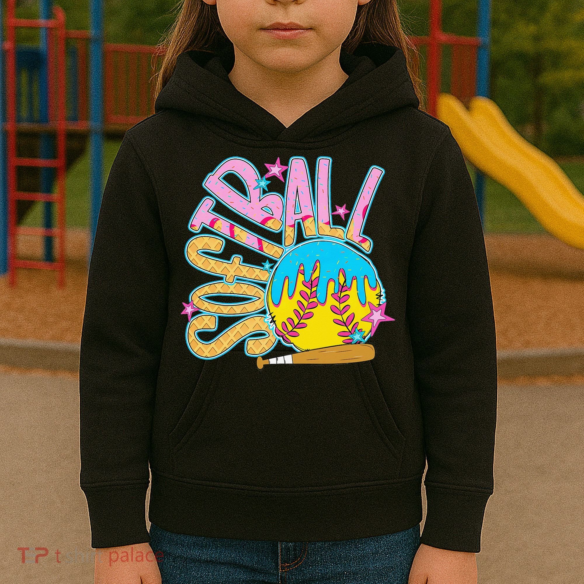 Softball Game Day Drip Ice Cream Drip Softball Kids Hoodie