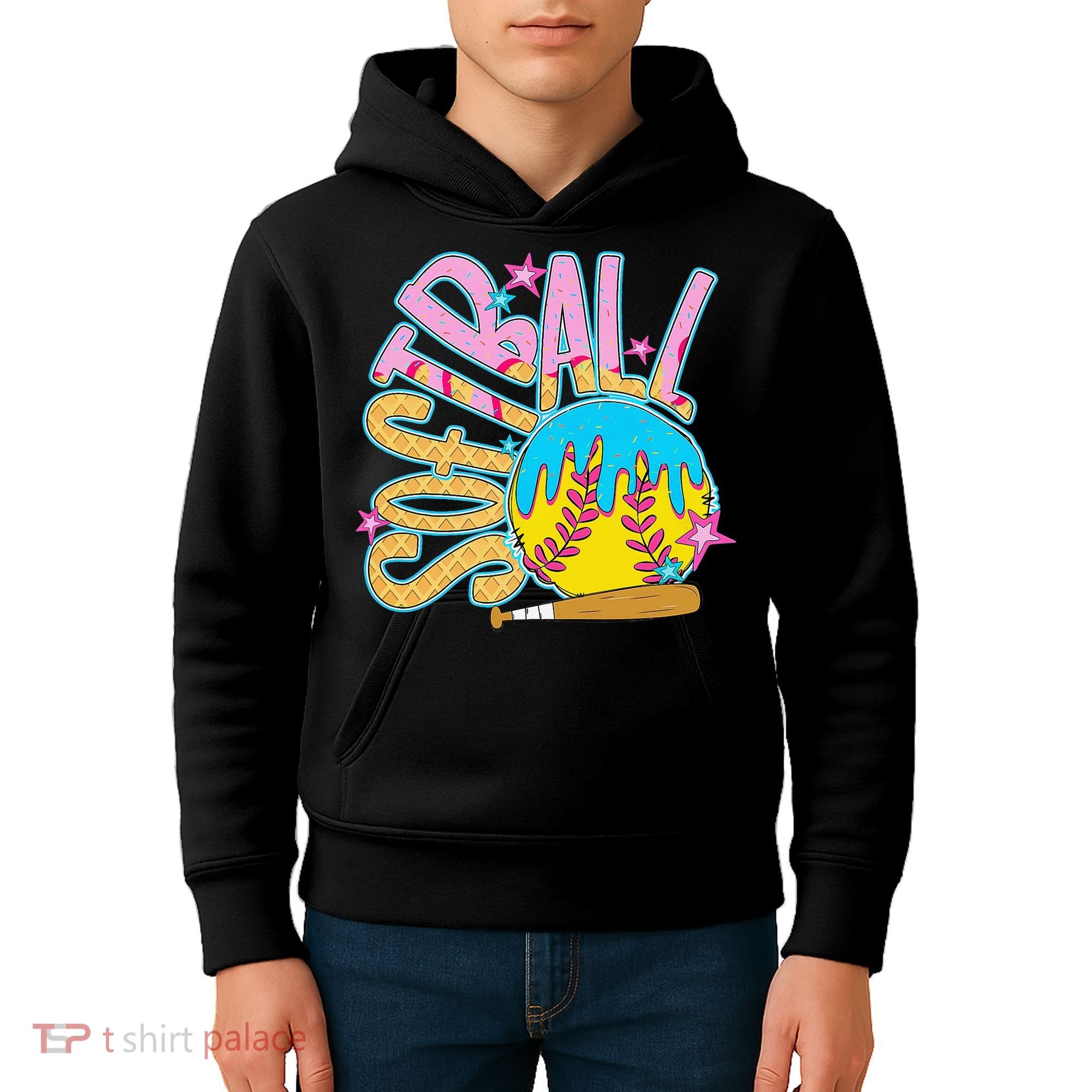 Softball Game Day Drip Ice Cream Drip Softball Kids Hoodie